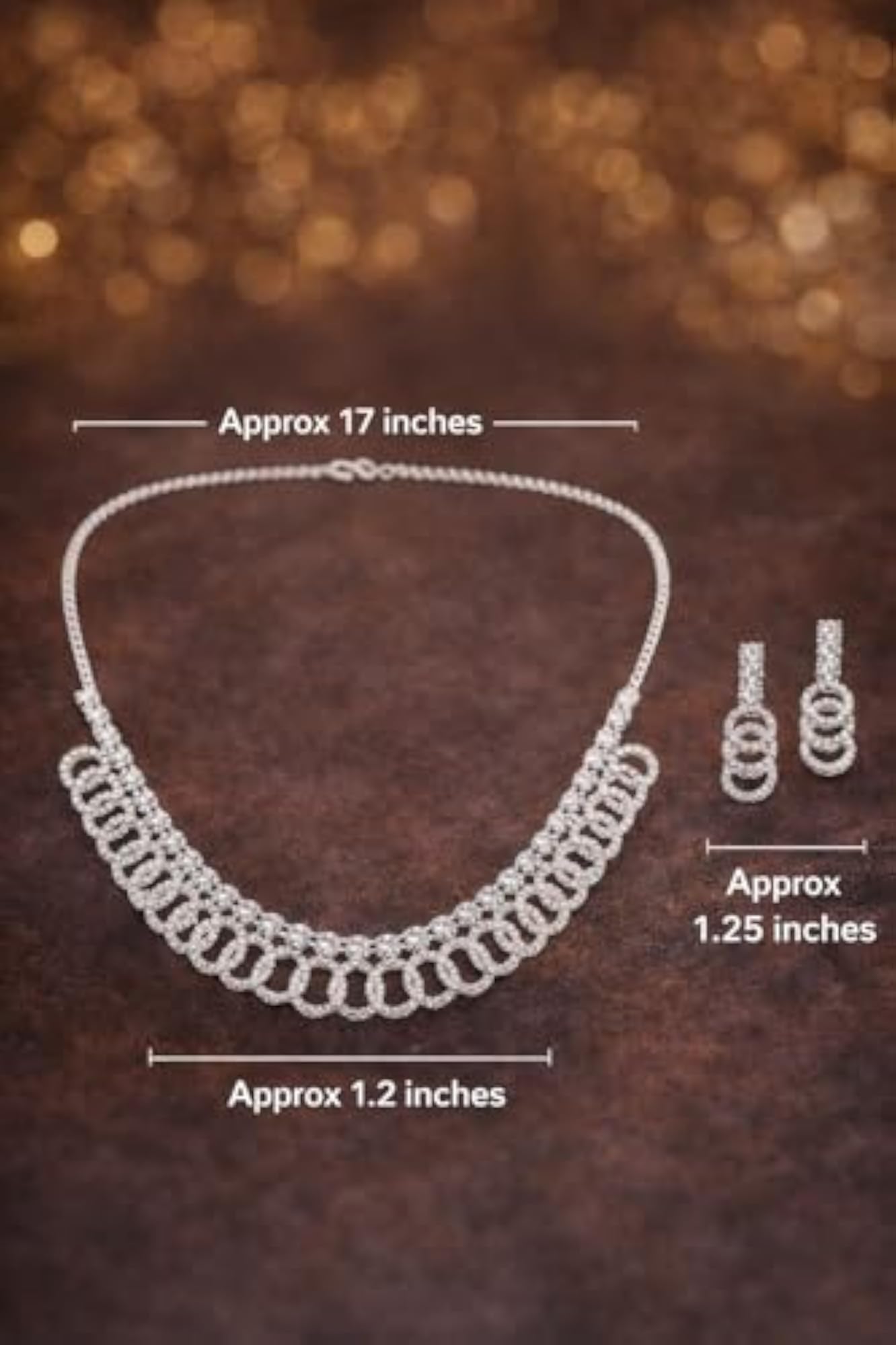 American Diamond Necklace Set with Earrings, Silver Tone